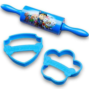 Nickelodeon Lets Rolling Pin Cutters For Cooking Patr 3-Piece Kids Baking Set For Cookies By Zak Designs, 0, Paw Patrol Boy