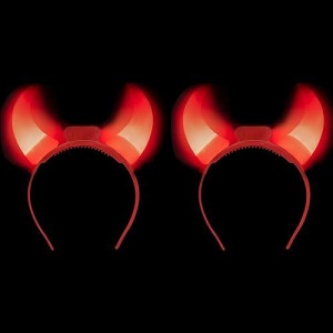 Giftexpress 2-Pack Red Flashing Light Up Led Devil Horns Headband Halloween Costume Head Boppers (2-Pack)