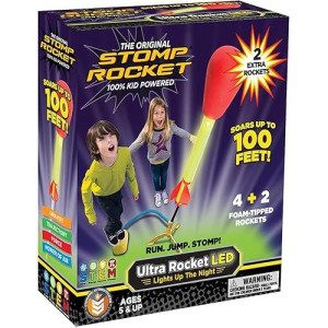 Stomp Rocket Original Launcher - Ultra Led Rockets Launch 100 Ft - 6 Led Light Up Rockets And Adjustable Stand - Fun Outdoor Toy For Kids Day And Night - Gift For Boys And Girls Age 5+ Years Old