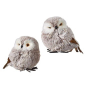 Set Of 2 Assorted Raz Imports 4" Polyfoam Brown Winged White Winter Owl Figurines