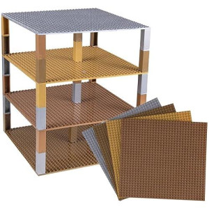 Strictly Briks Classic Baseplates 10" x 10" Brik Tower 100% Compatible with All Major Brands | Building Bricks for Towers | 4 Gold, Silver, Copper & Bronze Stackable Base Plates & 30 Stackers