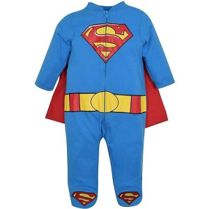 Warner Bros Dc Comics Justice League Superman Newborn Baby Boys Zip Up Costume Coverall And Cape 0-3 Months