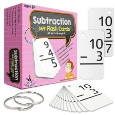 Star Right Subtraction Flashcards With 2 Metal Binder Rings - 169 Self Checking Flashcards - For Ages 6 And Up