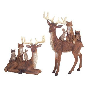 Melrose International Brown Deer With Woodland Friends, Set Of Two
