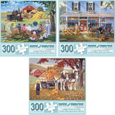 Bits And Pieces - Value Set Of Three (3) - 300 Piece Jigsaw Puzzles For Adults - Farming Collection Large Piece Jigsaws By Artist John Sloane - 18