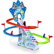 Arctic Fun Penguin Slide Toy Set: Sliding Track Set Stair Climbing Penguins | Playset With Music On/Off Button For Quiet Play