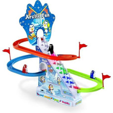 Arctic Fun Penguin Slide Toy Set: Sliding Track Set Stair Climbing Penguins | Playset With Music On/Off Button For Quiet Play