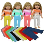 The New York Doll Collection Set of 10 Solid Coloured Trousers for Fashion Girl Dolls - Doll Pants - Fits All 18 Inch/46cm Dolls - Doll Clothes - Doll Accessories