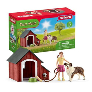 Schleich Farm World, Animal Toys For Girls And Boys Ages 3-8, 5-Piece Playset, Dog Kennel, Red
