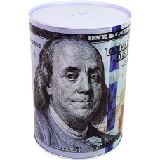 Colibrox $100 Dollar Bill Piggy Bank 8.5" Tall Coin Saving Money Currency Benjamin Franklin C Note Tin Can Banknote Jar