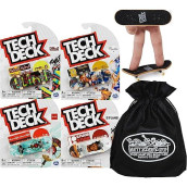 Tech Deck 96Mm Individual Fingerboards Bundle With Matty'S Toy Stop Storage Bag - Pack Of 4 (Assorted Styles)