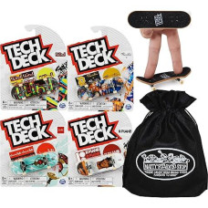 Tech Deck 96Mm Individual Fingerboards Gift Set Party Bundle With Bonus Exclusive Mattys Toy Stop Storage Bag - 4 Pack (Assorted Styles)