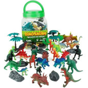 Boley 40Piece Big Bucket Toys-Tub Of Educational Dinosaur Toy Playset With T-Rex, Velociraptor & More-Small, Multicolor