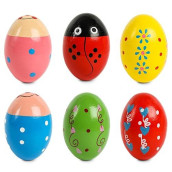 SallyFashion Wooden Percussion Musical Egg Maracas Egg Shakers, 6 PcS, Random Pattern, Halloween Props