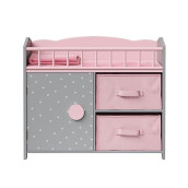 Olivia'S Little World Wooden Baby Doll Crib With A Cabinet And Two Cubbies For Doll Accessory Storage Underneath, Pink And Gray And White Polka Dots