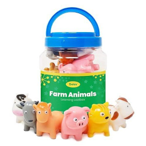 Boley Farm Animals Bath Toys Bucket - Includes 12 Colorful Fun Free Bathtub Toys & Pool Toys For Kids & Toddlers Ages 2 And Up!