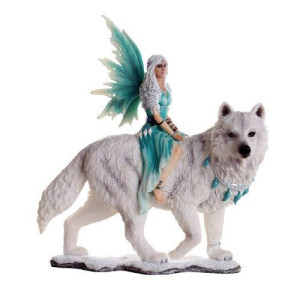Pacific Giftware Decorative Companion Fairy Aneira With White Wolf Collectible Decorative Statue 8H