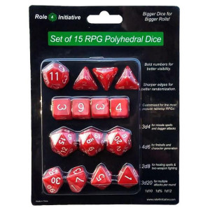 Role 4 Initiative R4I50204-FB Marble Red with White Numbers Polyhedral Dice Set - Set of 15