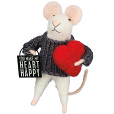 Primitives By Kathy Mouse - Heart Happy,Grey/White, 1.75X4.5 Inches