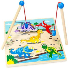 Imagination Generation Wooden Wonders Lift & Look Magnetic Game|Kids +18 Months|For Dexterity, Motor Skills| Dino Catcher