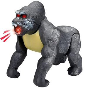 Liberty Imports Motorized Walking Gorilla Electronic Animal Ape Battery Operated Toy Monkey Silverback With Lights And Sounds For Kids