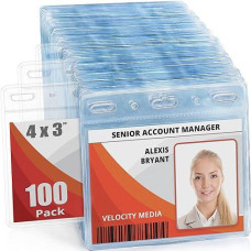 Mifflin-Usa Card Protector (4X3 Inch, Clear, Bulk 100 Pack) Quick Load Horizontal No Zipper Name Id Badge Holder