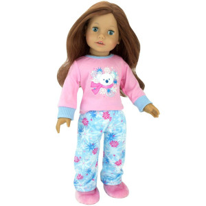 Sophia'S - 18 Doll - Fleece Print Pj'S, Polar Bear T & Fuzzy Slippers Pajama Set - Pink/Blue