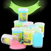 Kicko Glow In The Dark Slime - 12 Pack - Assorted Neon Colors - Glowing Slime Kit For Kids, Slime Party Favors In Green, Blue, Orange, And Yellow, Non-Toxic Goody Bag Fillers And Birthday Gifts