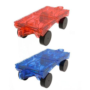 Mag-Genius Magnet Tiles Car Set Magnet Car Truck Train Magnet Building Tile Magnet Toy Add On, Red/Blue, 2 Piece