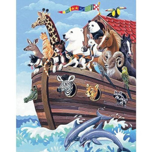 Bits And Pieces - 200 Piece Large Piece Jigsaw Puzzle For Seniors - 15" X 19" - Noah'S Ark - 200 Pc Big Lettered Pieces Biblical Animal Boat Zoo Mental & Physical Dexterity Jigsaw By Barbara Gibson