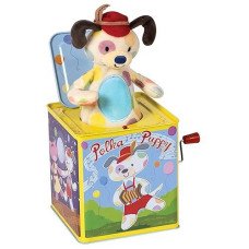 Schylling Polka Puppy Jack In The Box - Classic Children'S Musical Toy That Dances - Colorful Embossed Tin Box And Lovable Puppy Plush - Age 18 Months And Up