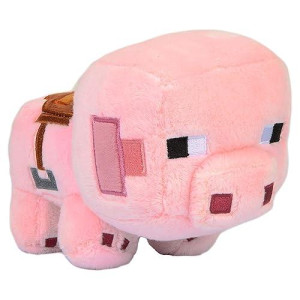 Jinx Minecraft Happy Explorer Saddled Pig Plush Stuffed Toy, Pink, 4.5" Tall