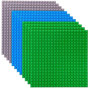 Strictly Briks Classic Stackable Baseplates, For Building Bricks, Bases For Tables, Mats, And More, 100% Compatible With All Major Brands, Blue, Green & Gray, 12 Pack, 6X6 Inches