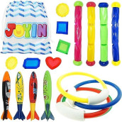 Joyin 18Pcs Diving Pool Toys For Kids, Swimming Pool Toy With Storage Bag Includes 4 Pool Rings, 4 Diving Sticks, 4 Bandits, 6 Treasures Underwater Swim Pool Games For Ages 8-12