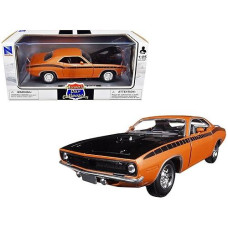 New Ray 71875 1970 Plymouth Cuda Orange With Black 1/24 Diecast Model Car