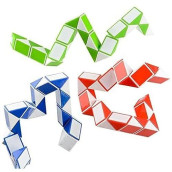 Neliblu Sensory Fidget Snake Cube Twist Puzzles Toys For Kids - Stocking Stuffers - Bulk Pack Of 3 Assorted Colors - Snake Fidget Toy Party Favors - Snake Puzzle Party Bag Fillers