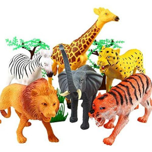 Animal Figure,8 Inch Jumbo Jungle Animal Toy Set(12 Piece),Yeonha Toys Realistic Wild Vinyl Animal For Kids Toddler Child,Plastic Animal Party Favors Learning Forest Farm Animals Toys Playset