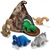 Prextex Plush Volcano With 5 Dinosaur Stuffed Animals - Volcano Plush Zippers 3 Dino Stuffed Toy - Dinosaur Plush Toys For Kids 3-5 - Volcano + Dino Plush Toy Set - Gift For Dinosaur & Volcano Lovers