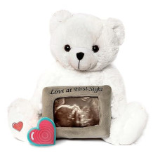 My Baby�S Heartbeat Bear Recordable Stuffed Animals 20 Sec Heart Voice Recorder For Ultrasounds And Sweet Messages Playback, Perfect Gender Reveal For Moms To Be, White Love Bear