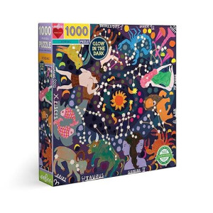 Eeboo Piece And Love Zodiac Constellation 1000-Piece Square Adult Jigsaw Puzzle Glow In The Dark, Jigsaw Puzzle For Adult And Families, With Glossy, Sturdy Pieces And Minimal Puzzle Dust