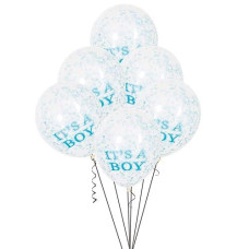 Unique Industries 12" Boy Blue Confetti Balloons, 6Ct, Clear