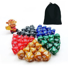 50pcs Assorted D10 Pack, 5X10pcs 10 Sides Dice Marble Polyhedral Dice D10 Set