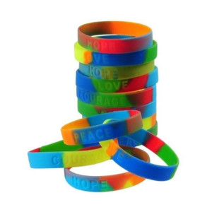 Assorted Sayings Rainbow Stretchy Rubber Band Bracelets (12)