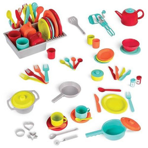 Battat - Toy Kitchen Set - 71Pc Pretend Cooking Accessories - 4 Table Settings & Cutlery - Dishwasher Safe & Worry-Free - 2 Years + - Deluxe Kitchen Playset