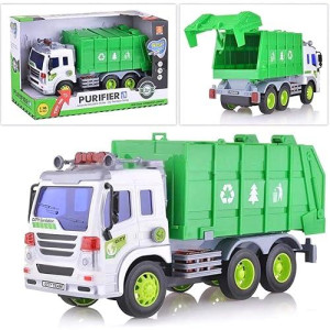Liberty Imports Toy Garbage Sanitation Truck For Boys | Durable Toddler Recycling And Trash | Green Waste Management Vehicle | Friction Powered With Lights And Sounds