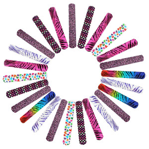 Novelty Place Animal/Heart Print Slap Bracelets Party Wrist Strap For Adult Teens Kids - 9" Assorted Colors (Pack Of 25)