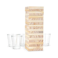 True Stack Blocks Game - Indoor Or Outdoor Games For Adults - Adult Drinking Games - Stacking Game With Shot Glasses - Set Of 1