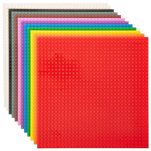 Strictly Briks Classic Baseplates, For Building Bricks, Bases For Tables, Mats, And More, 100% Compatible With All Major Brands, Rainbow Colors, 12 Pack, 10X10 Inches
