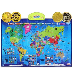 Best Learning I-Poster My World Interactive Map - Educational Talking Toy For Children Of Ages 5 To 12 Years Old - Perfect Geography Learning Game As A Gift For Kids Ages 8-12