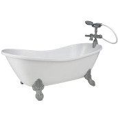 Sophia'S Classic White Clawfoot Bathtub With Handheld Shower Head And Faucet Furniture Set For 18" Dolls, White/Silver